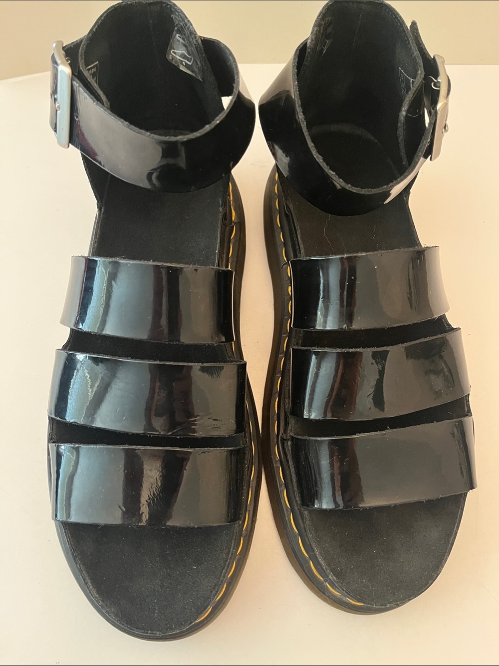Dr. Martens Women’s Clarissa Sandals, size 10, black patent gladiator